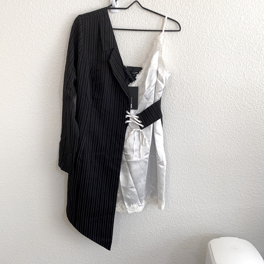 NWT pin stripe half blazer half slip dress size L